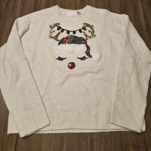 Festive Cream Sweater with Sequin Design